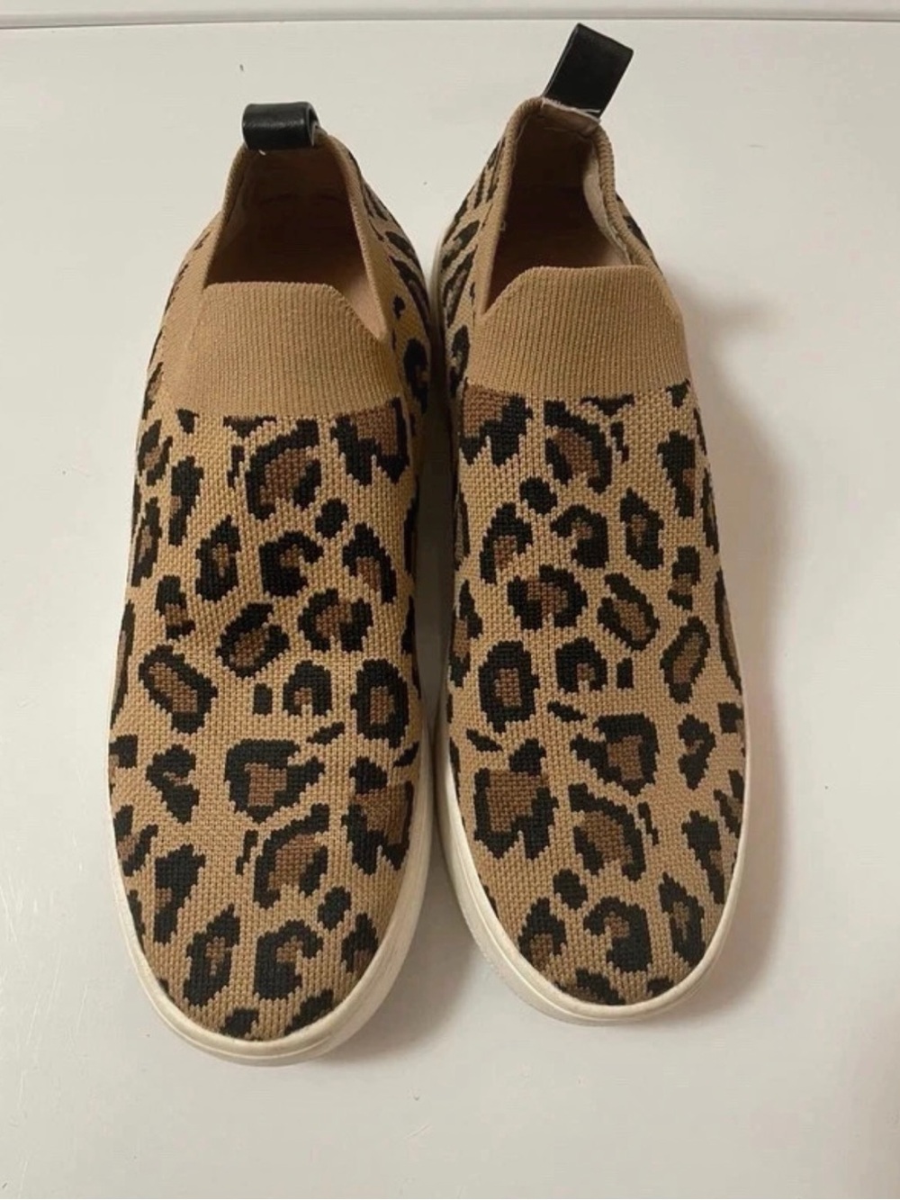Steve Madden “BEALE” Leopard Knit Slip-On Sneakers - Tan/Black